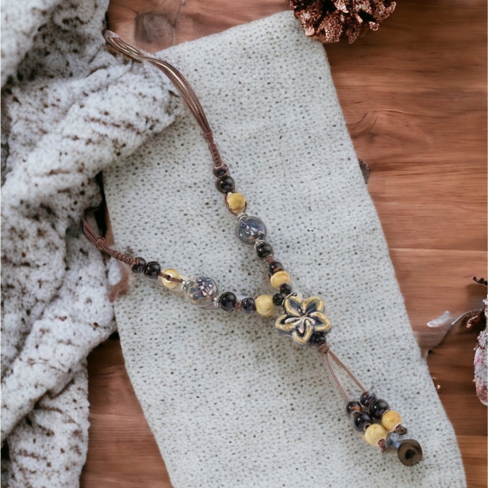 Bohemian Ethnic Style Beads Ceramic Necklace‎ Adjustable Length Chinese Style